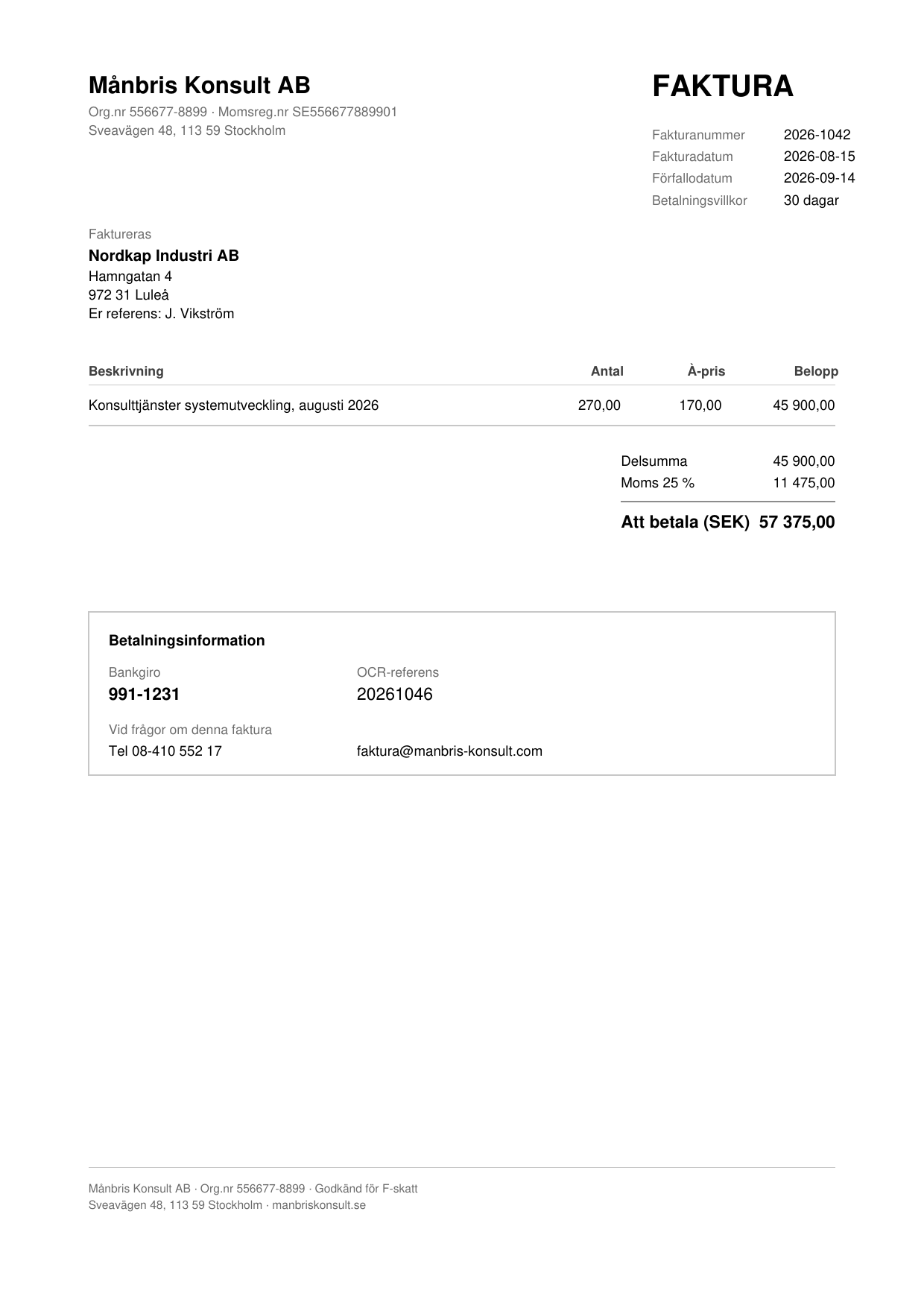 A one-page Swedish invoice whose bankgiro line has been quietly redirected